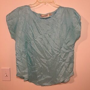 Vintage Diane Von Furstenberg Mint Blue Crinkle Dolman Sleeve Top Small
